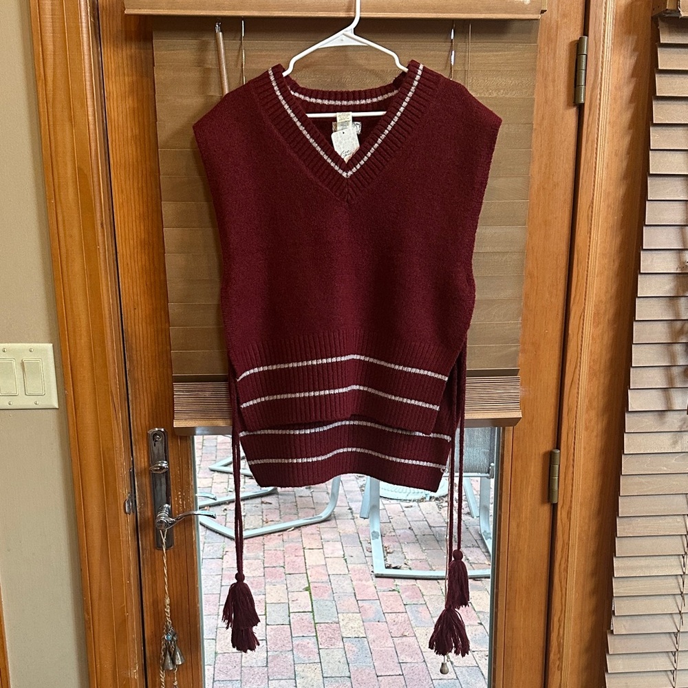 Free People Maroon V-Neck Sweater Vest